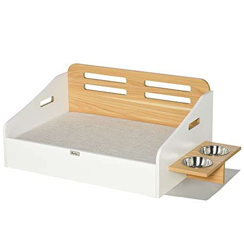 PawHut Cama de Madera para Perros Gatos Sofá para Mascotas con Comedero 2...