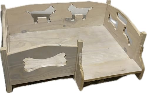 Genérico Cama para Perro en Madera de Pino, Tallada, barnizada en Blanco con...