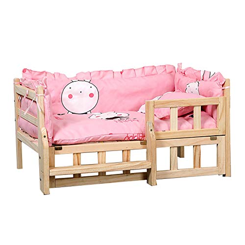 JLXJ Cama para Perros De Madera Camas para Perros con Soft Mat/Valla/Escalón fe...