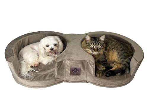 Pets Duo Cama doble para gatos y perros pequeños, cama de espuma viscoelástica...