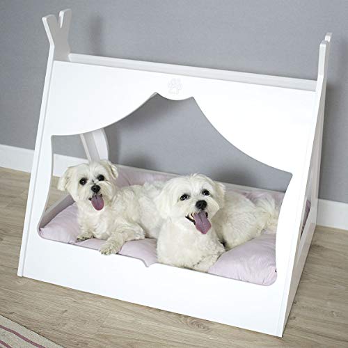 Cama para Perros de Madera Tipi (M, Cuadros Rosa)