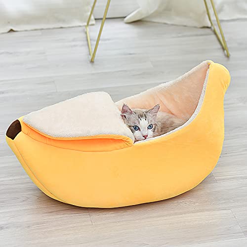 SMLJFO Lindo plátano gato cama casa caliente cama cama de dormir plátano...