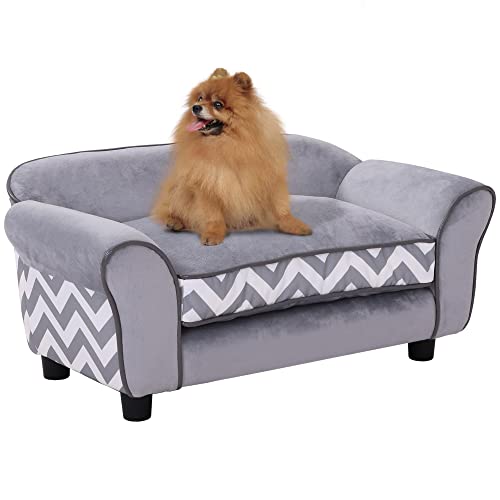 PawHut Sofá para Mascotas con Patas Cama para Perros de Madera con Cojín...