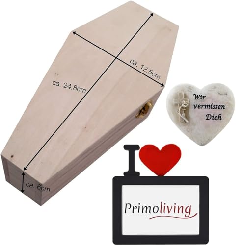 PrimoLiving Ataúd de Madera para Mascotas pequeñas con Set conmemorativo -...