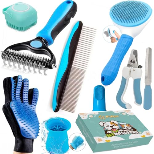PUKPU Kit de Aseo para Mascotas de 9 Piezas - Incluye Cortauñas y Lima, Cepillo...