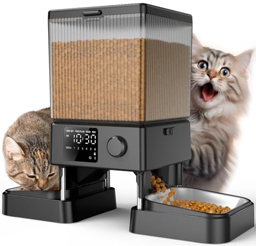 oneisall 5L Comedero Automático para Gatos 2 Tazones, Comedero para Gatos con...