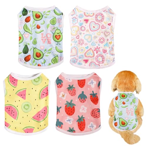 4 camisetas de verano para perro, lindo chaleco suave con estampado de frutas,...