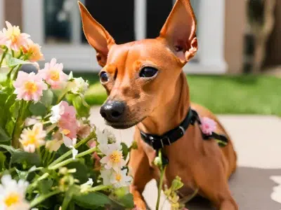 pinscher oliendo todo